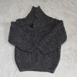 (2 for $10) Canadiana Kids Charcoal Cable-Knit Sweater with Buttoned Funnel Neck